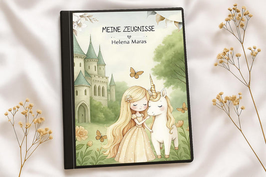 Digitale Vorlage für Zeugnismappen • A4 • Einhorn #25-002