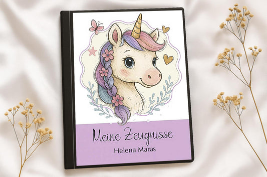 Digitale Vorlage für Zeugnismappen • A4 • Einhorn #25-002 (08)