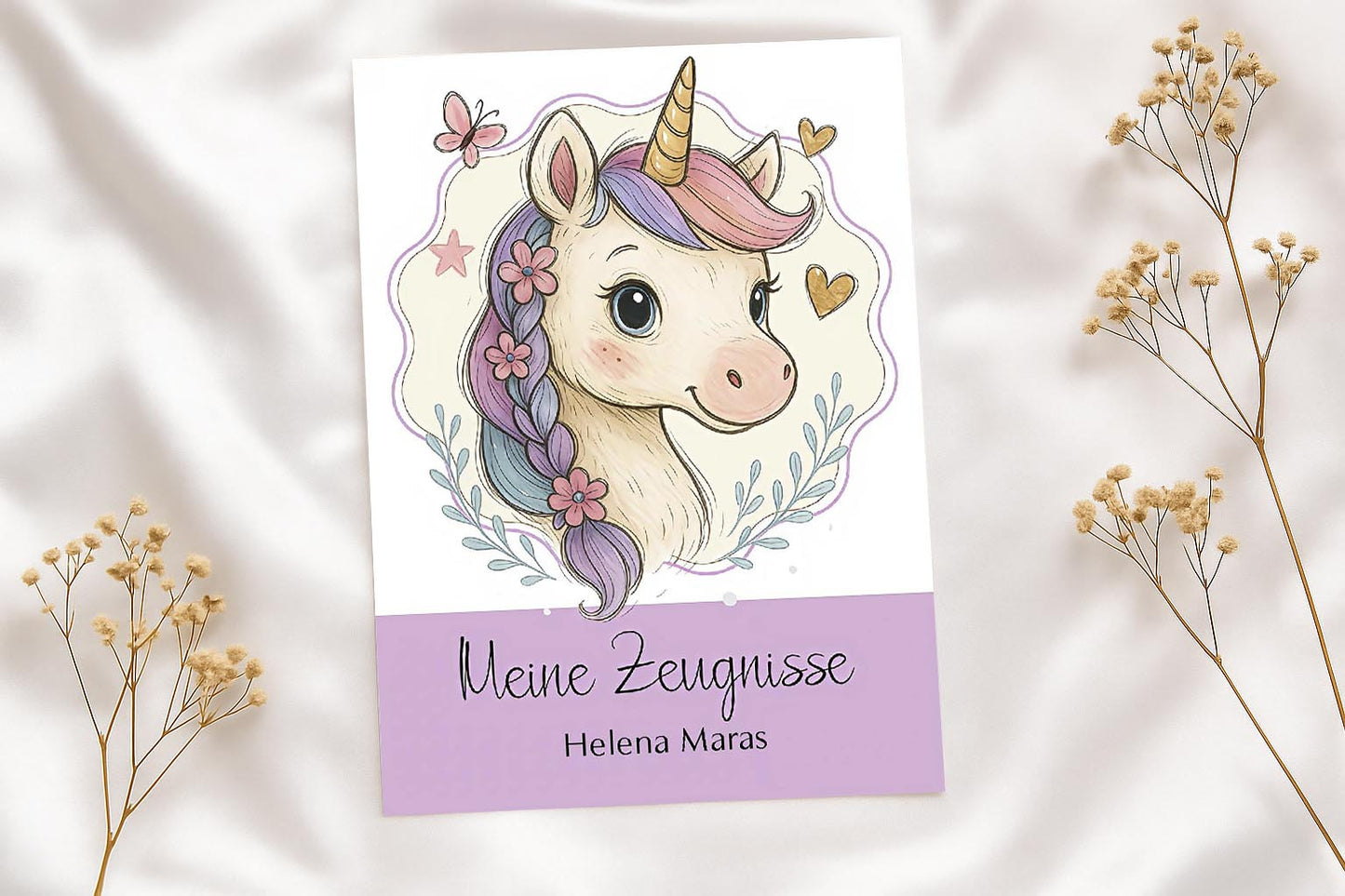 Digitale Vorlage für Zeugnismappen • A4 • Einhorn #25-002 (08)