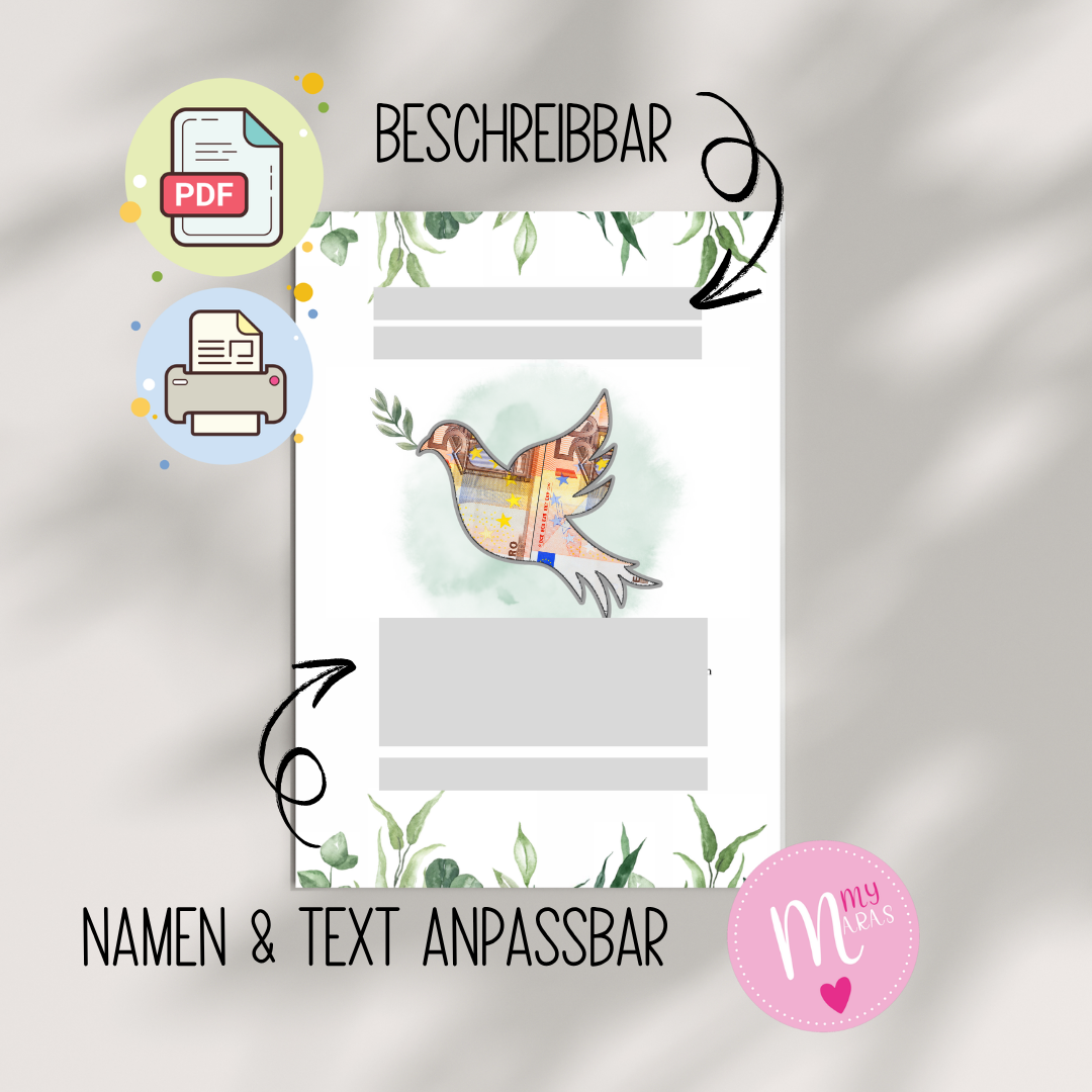 Digitale Vorlage • A4 • Kommunion • Geldgeschenk • Mädchen (Kopie)