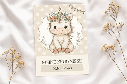Digitale Vorlage für Zeugnismappen • A4 • Einhorn #25-001 (01)